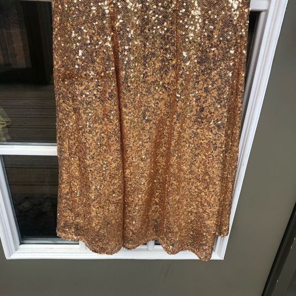 CrystalโDollโ๐พ NWT Gold Copper Ombre Sequin Mermaid Prom Dress Size 9 - Picture 7 of 11